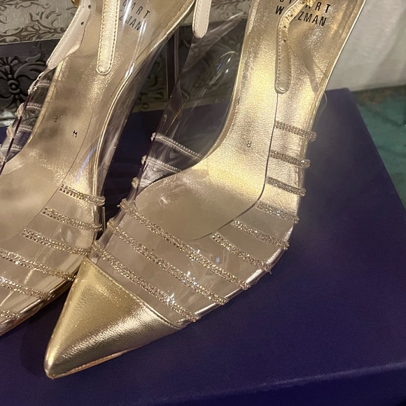 New Stuart Weitzman Slingback Gold Heels w/ Crystals (Size 8M) - Picture 9 of 16